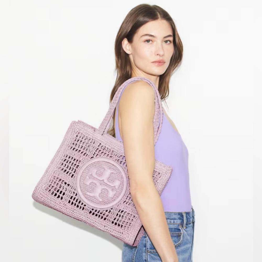NWT Tory Burch Pale Purple Small Ella Hand-Crocheted Tote - Picture 5 of 8